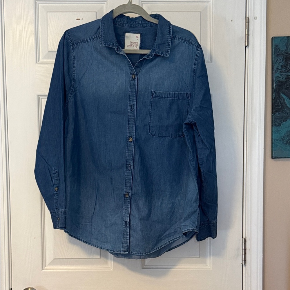 SO Women's Blue Button Down Shirt
